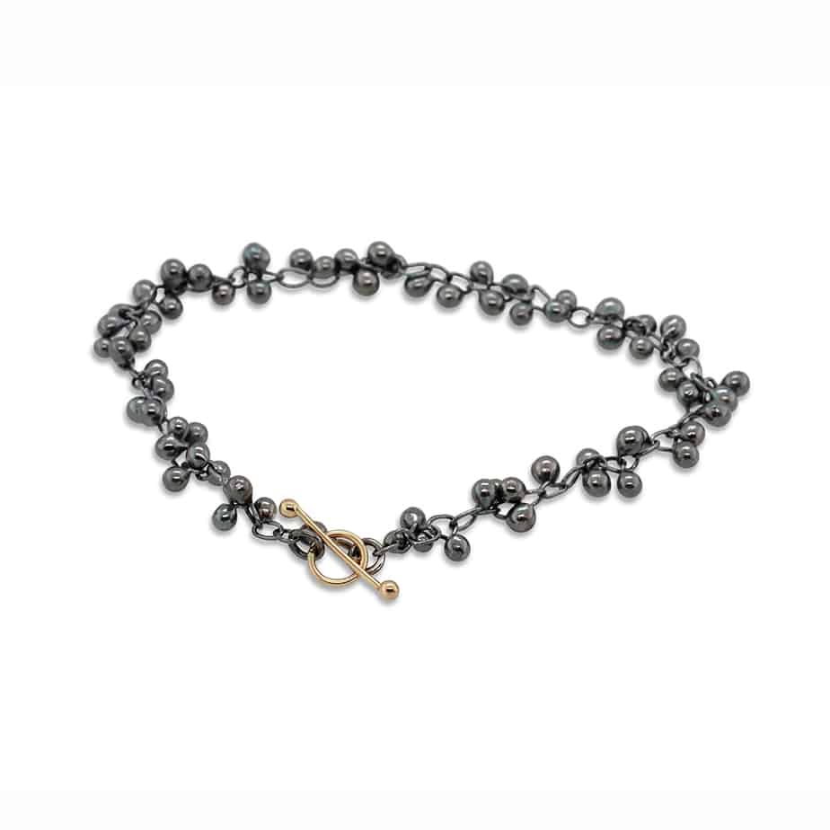 Neeltje Huddleston Slater - Fine Oxidized Silver 14k Yellow Gold Beaded Bracelet - DESIGNYARD, Dublin Ireland.