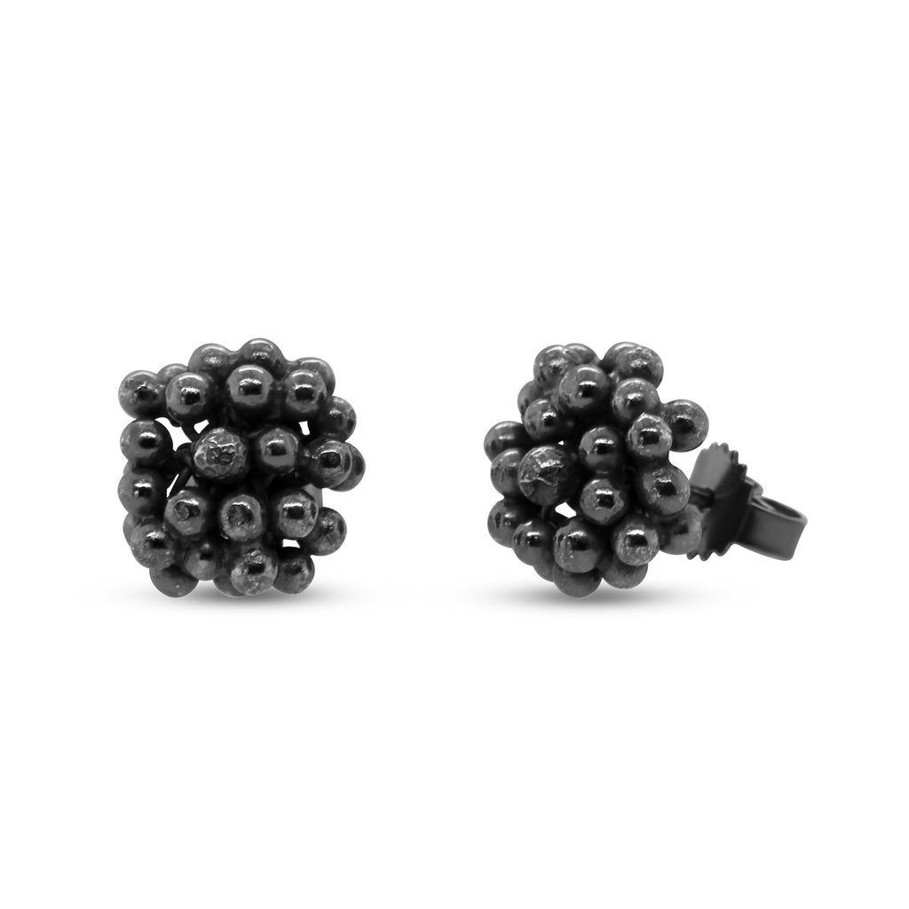 Neeltje Huddleston Slater - Oxidised Silver Bubble Cluster Stud Earrings - DESIGNYARD, Dublin Ireland.