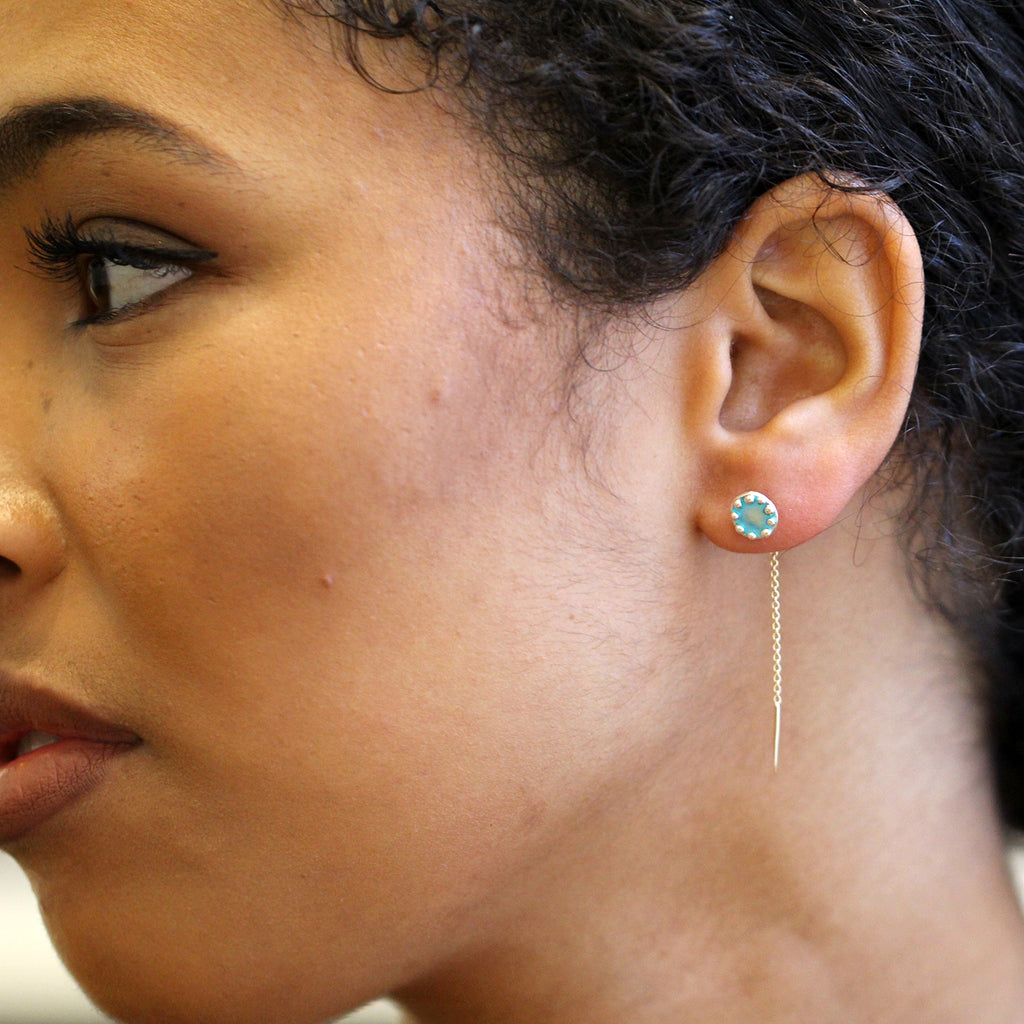 Neeltje Huddleston Slater - Sterling Silver 14k Yellow Gold Blue Enamel Button Earrings - DESIGNYARD, Dublin Ireland.