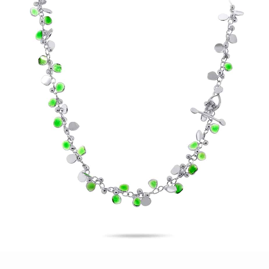 Neeltje Huddleston Slater - Silver Green Enamel Petal Necklace - DESIGNYARD, Dublin Ireland.