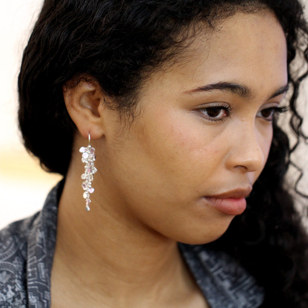 Neeltje Huddleston Slater - Sterling Silver Lilac Enamel Petal Drop Earrings - DESIGNYARD, Dublin Ireland.
