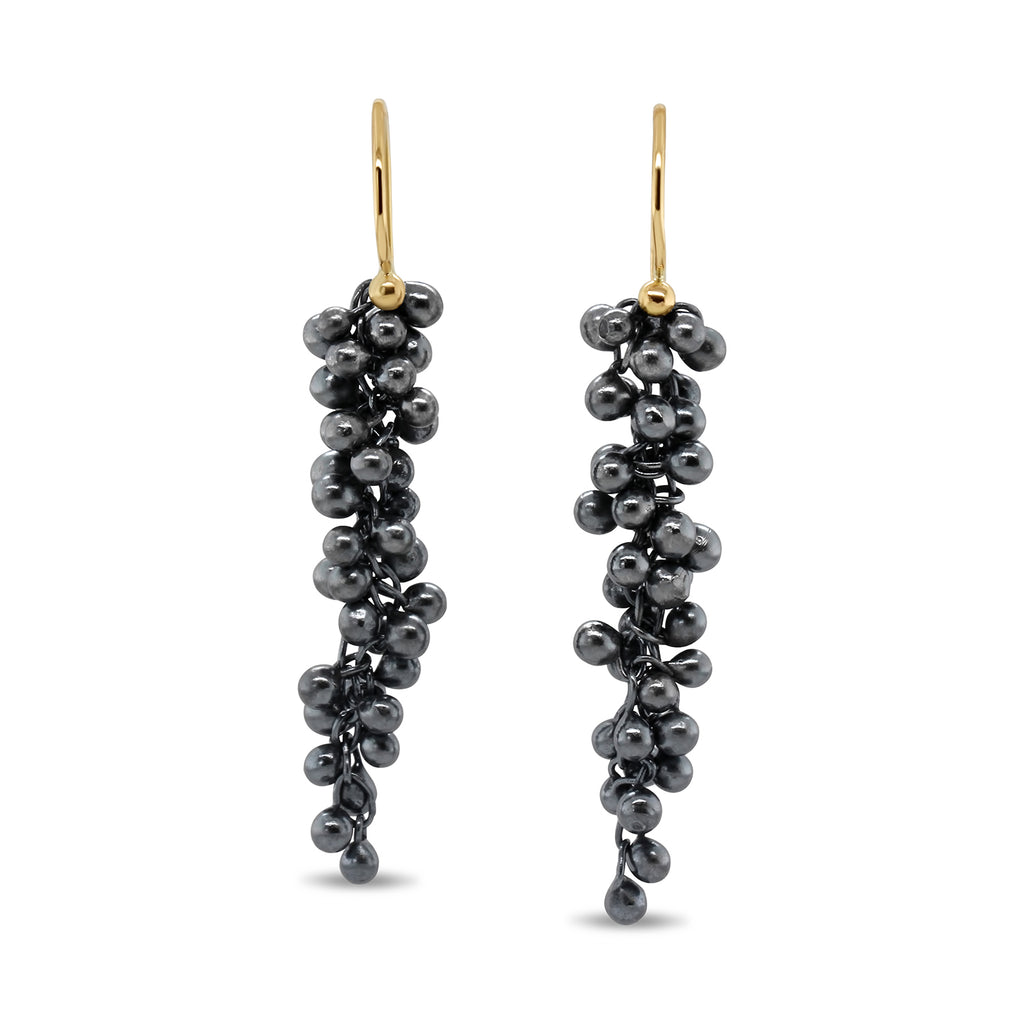 Neeltje Huddleston Slater - 14k Yellow Gold Long Drop Oxidized Silver Earrings - DESIGNYARD, Dublin Ireland.