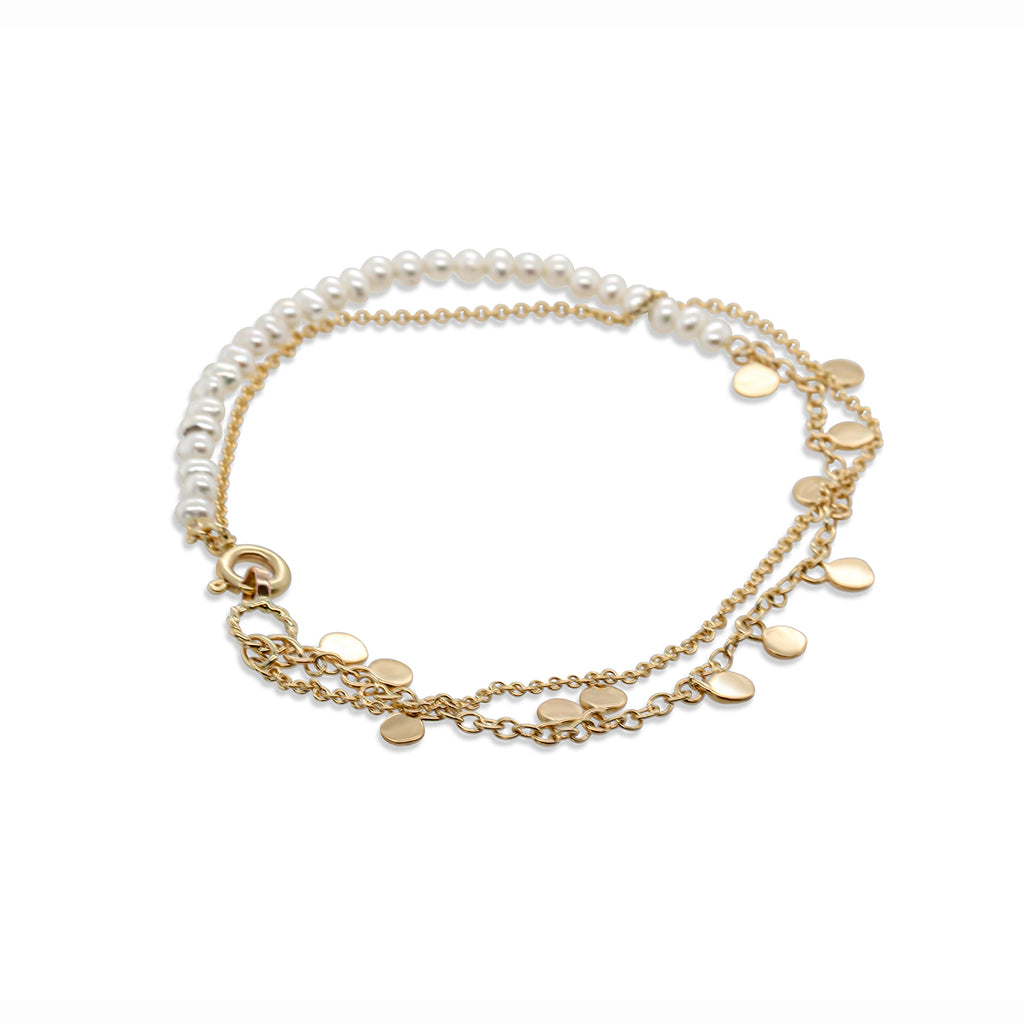 Neeltje Huddleston Slater - 14K Yellow Gold White Pearl Leaf Bracelet - DESIGNYARD, Dublin Ireland.