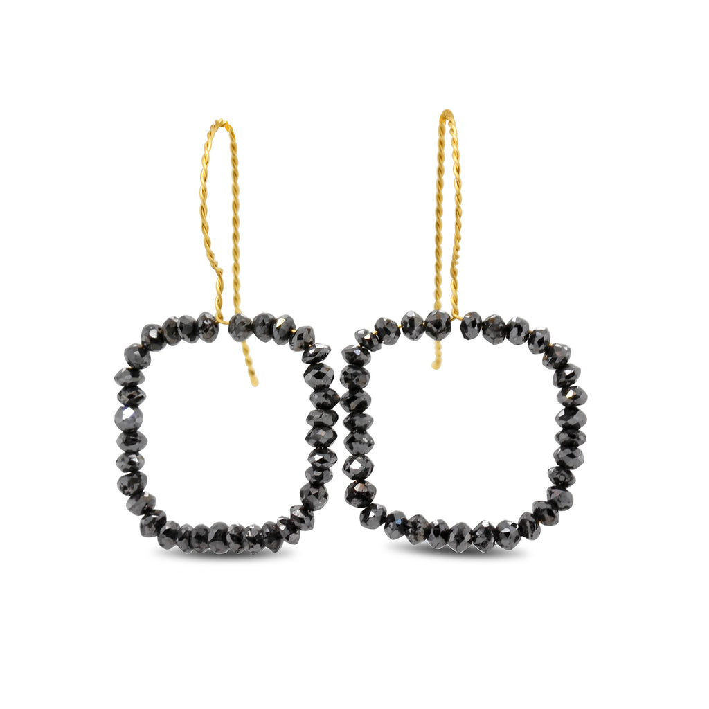 Nicole Van Der Wolf - 18k Yellow Gold Black Diamond Square Earrings - DESIGNYARD, Dublin Ireland.