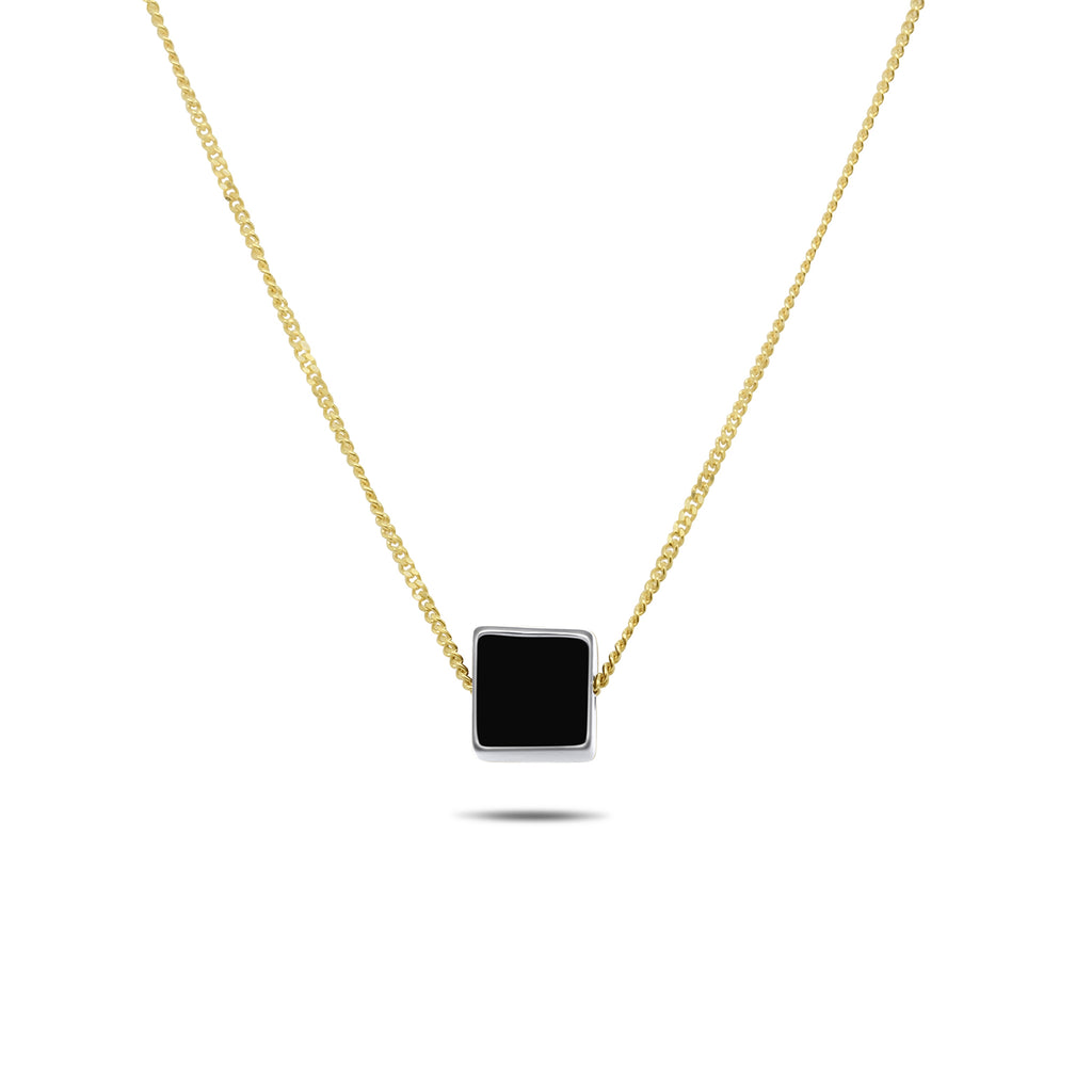 Nicole Van Der Wolf - 9k Yellow Gold Black Onyx Cube Necklace - DESIGNYARD, Dublin Ireland.