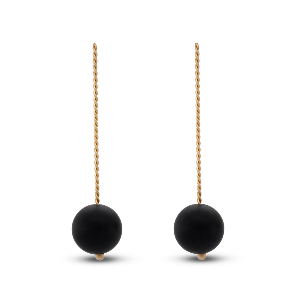 Nicole Van Der Wolf - 9k Yellow Gold Matte Onyx Long Earrings - DESIGNYARD, Dublin Ireland.