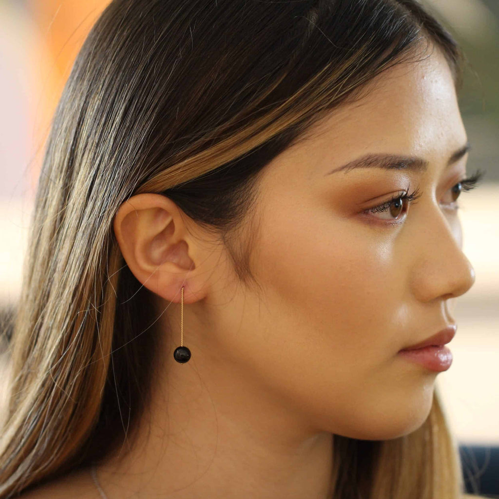 Nicole Van Der Wolf - 9k Yellow Gold Matte Onyx Long Earrings - DESIGNYARD, Dublin Ireland.
