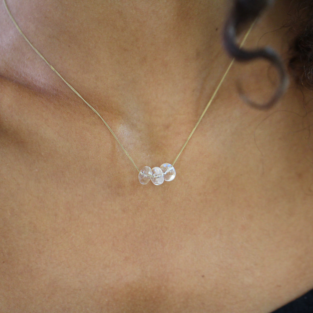 Nicole Van Der Wolf - 9k Yellow Gold Rock Crystal Trio Necklace - DESIGNYARD, Dublin Ireland.