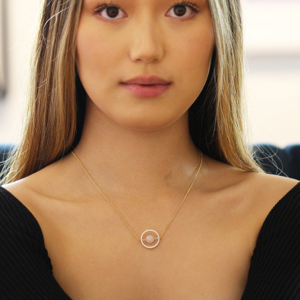 Nicole Van Der Wolf - 9k Yellow Gold Silver Morganite Ice Rink Necklace - DESIGNYARD, Dublin Ireland.