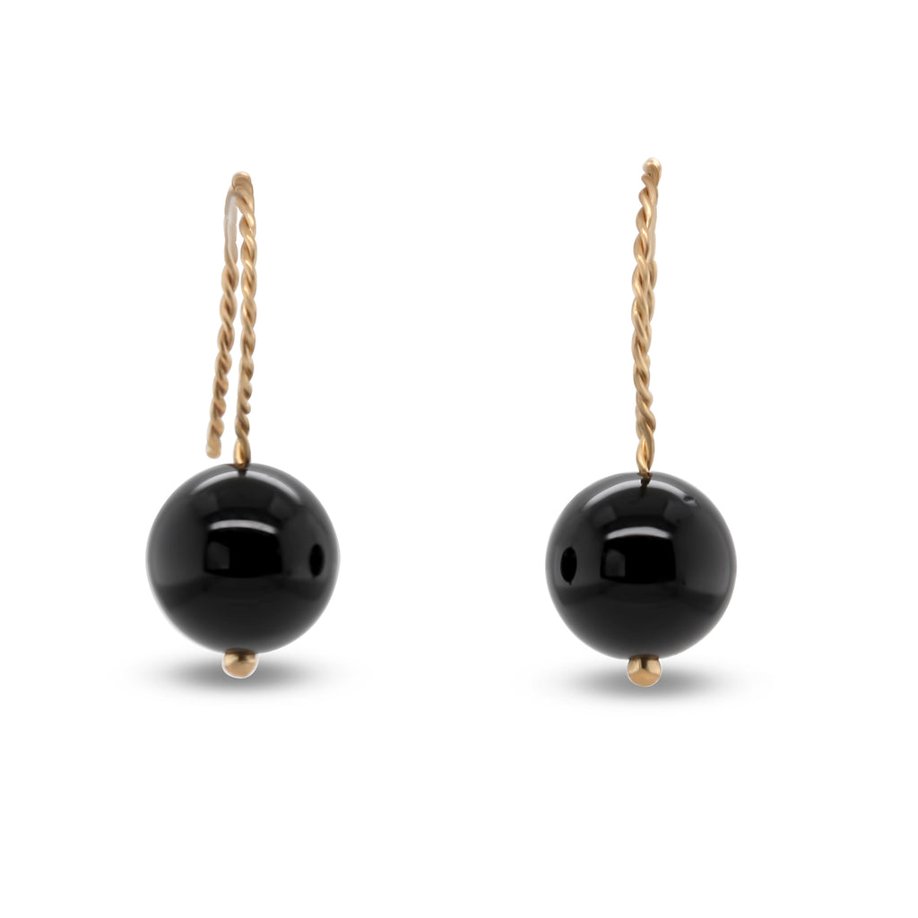 Nicole Van Der Wolf - 9k Yellow Gold Onyx Sphere Earrings - DESIGNYARD, Dublin Ireland.