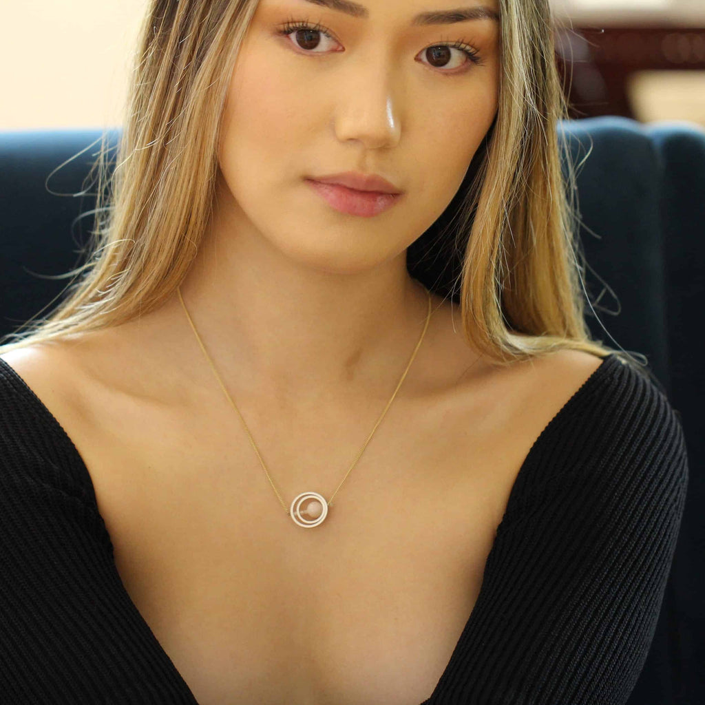 Nicole Van Der Wolf - 9k Yellow Gold Silver Morganite Ice Rink Double Axle Necklace - DESIGNYARD, Dublin Ireland.