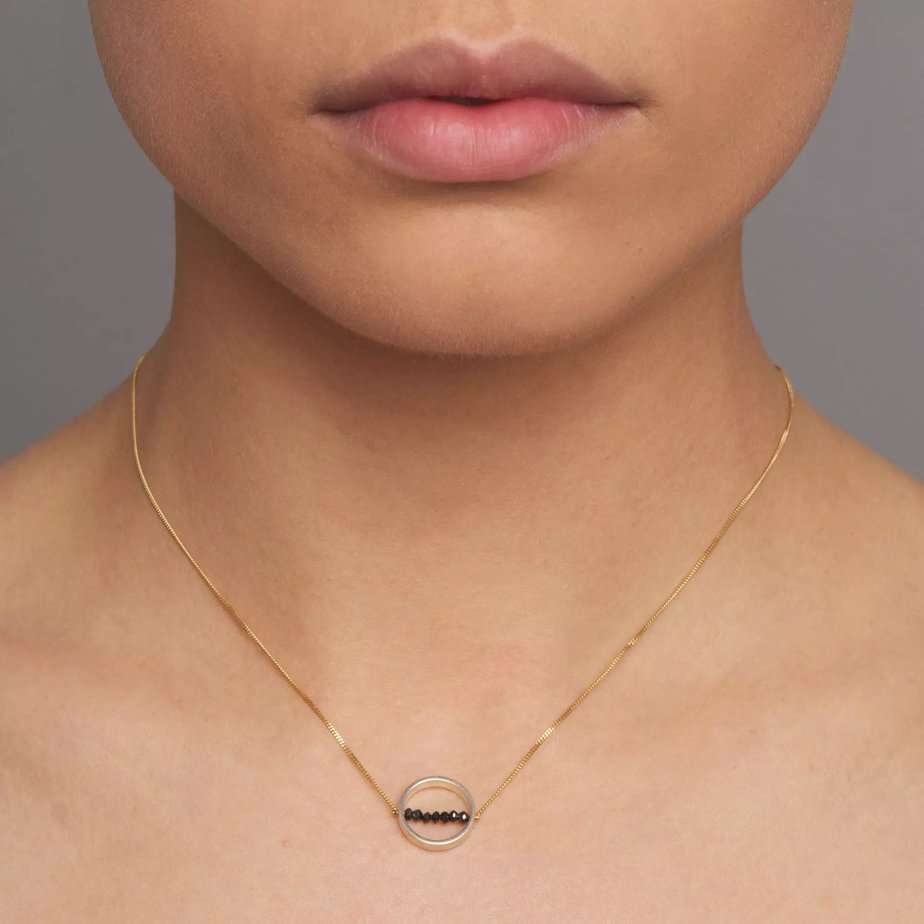 Nicole Van Der Wolf - 18k Yellow Gold Small Round Silver Black Diamond Pendant - DESIGNYARD, Dublin Ireland.