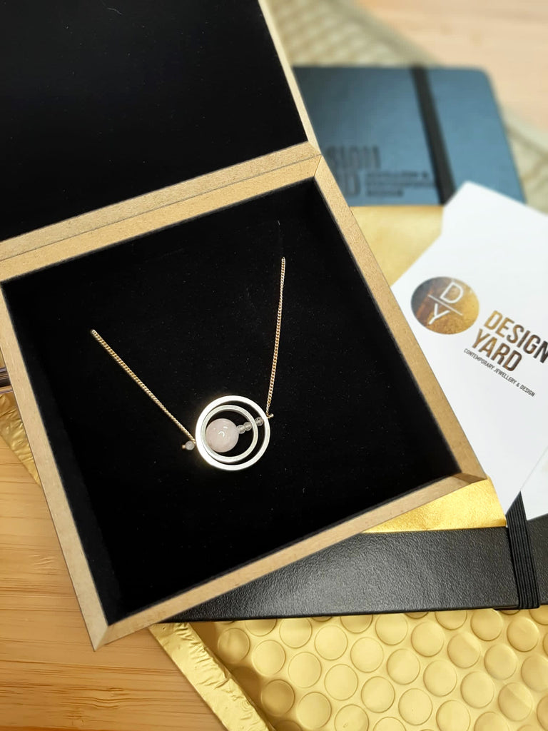 Nicole Van Der Wolf - 9k Yellow Gold Silver Morganite Ice Rink Double Axle Necklace - DESIGNYARD, Dublin Ireland.