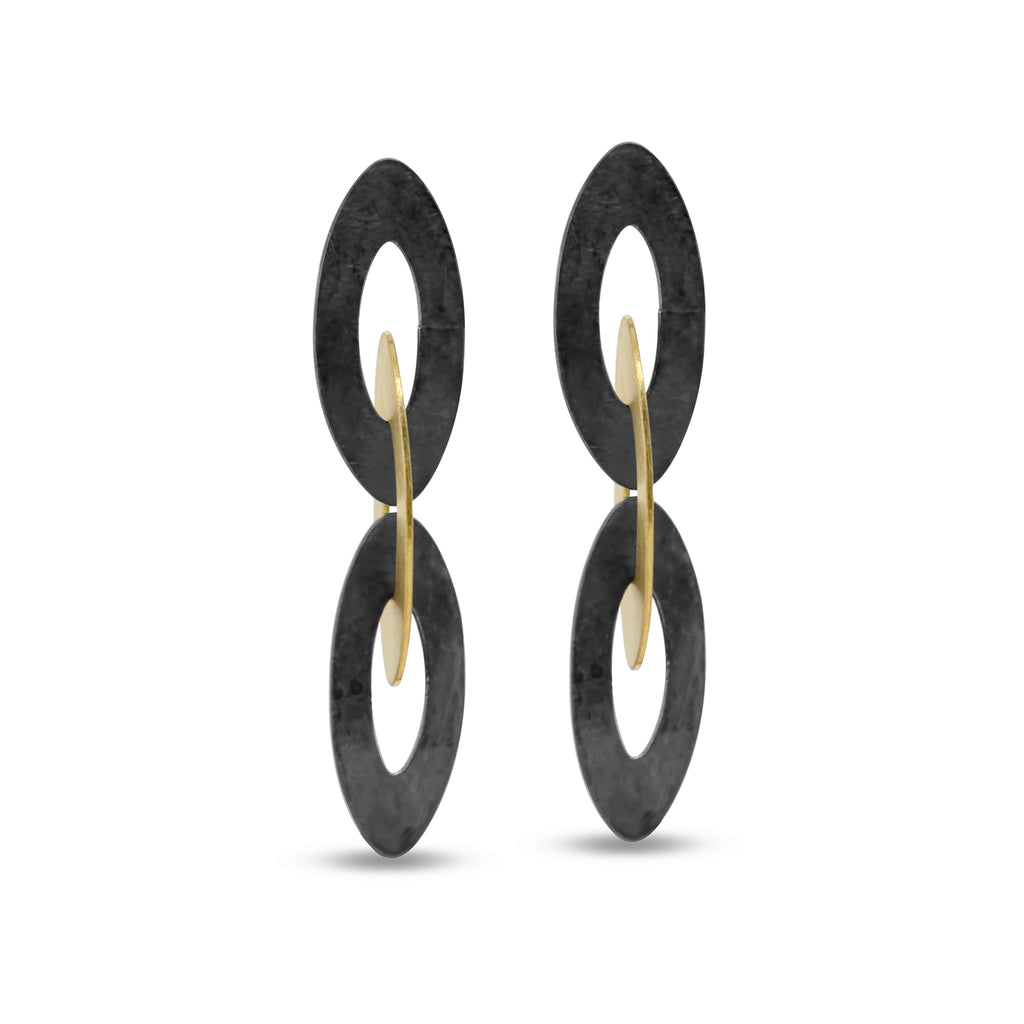 Nicole Van Der Wolf - Oxidised Silver 18k Yellow Gold ShipShape Drop Earrings - DESIGNYARD, Dublin Ireland.