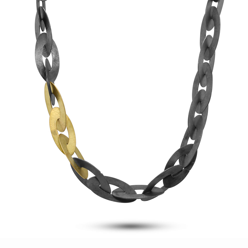 Nicole Van Der Wolf - Oxidised Silver 18k Yellow Gold ShipShape Collier Necklace - DESIGNYARD, Dublin Ireland.