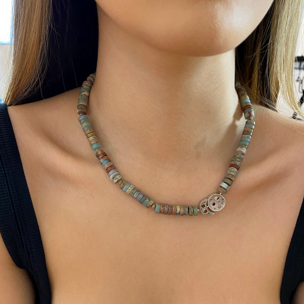 Nicole Van Der Wolf - Sterling Silver Jasper Heishi Coral Reef Necklace - DESIGNYARD, Dublin Ireland.