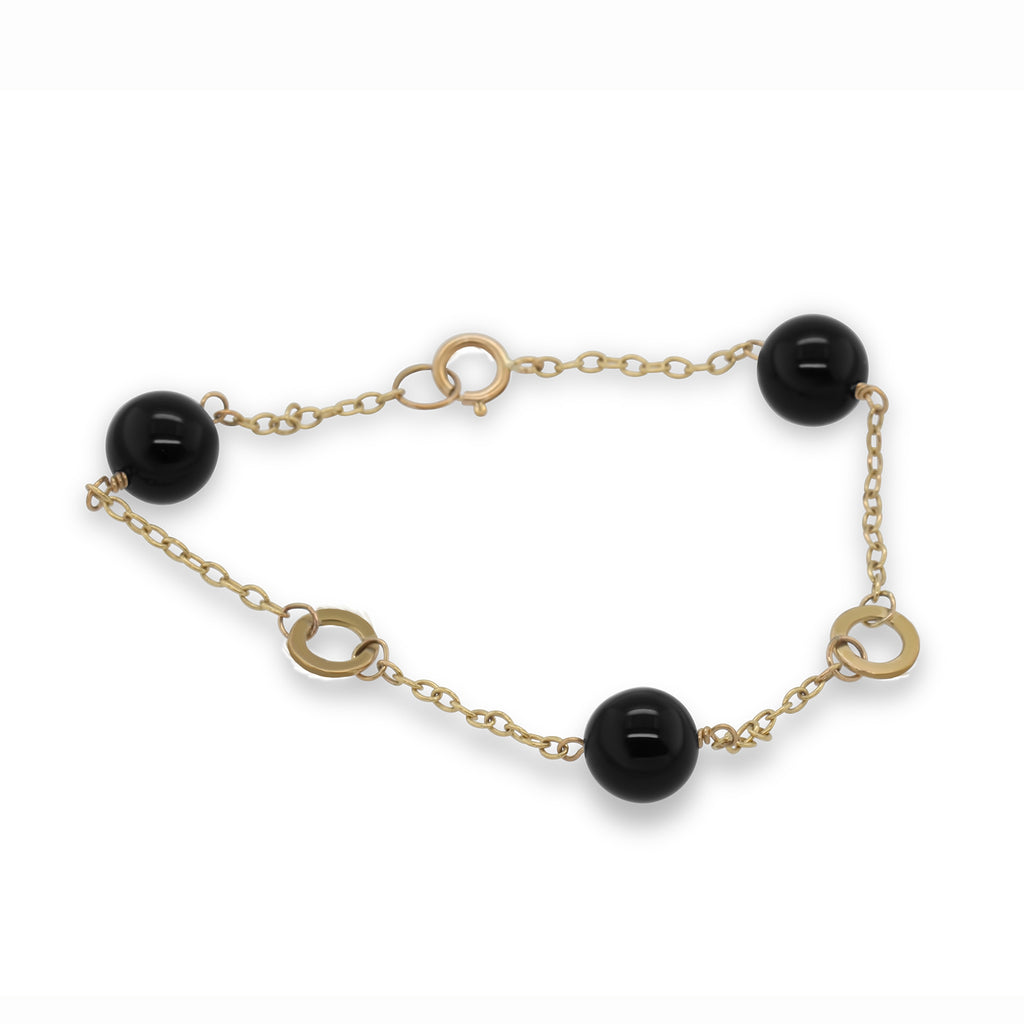 Nicole Van Der Wolf - 9k Yellow Gold Solo Triple Onyx Bracelet - DESIGNYARD, Dublin Ireland.