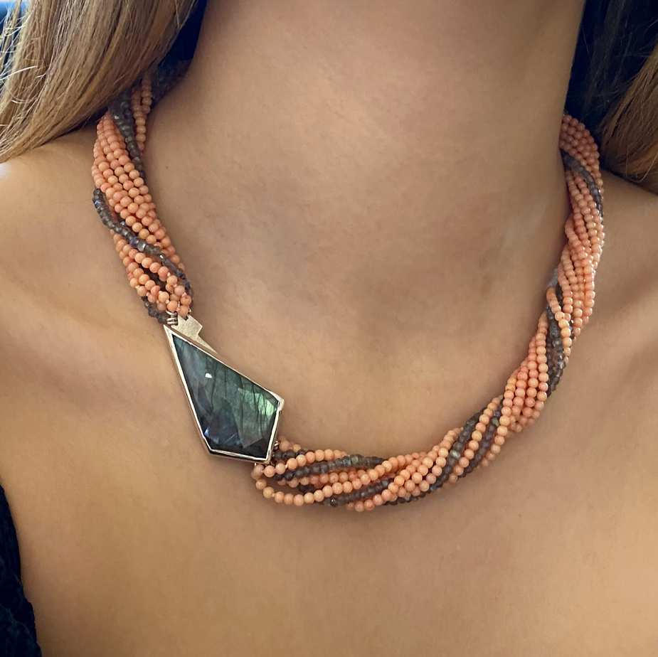 Nicole Van Der Wolf - Sterling Silver Puzzle Pebble Labradorite Necklace - DESIGNYARD, Dublin Ireland.