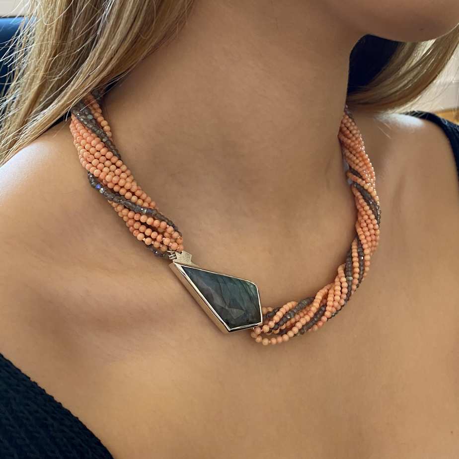 Nicole Van Der Wolf - Sterling Silver Puzzle Pebble Labradorite Necklace - DESIGNYARD, Dublin Ireland.