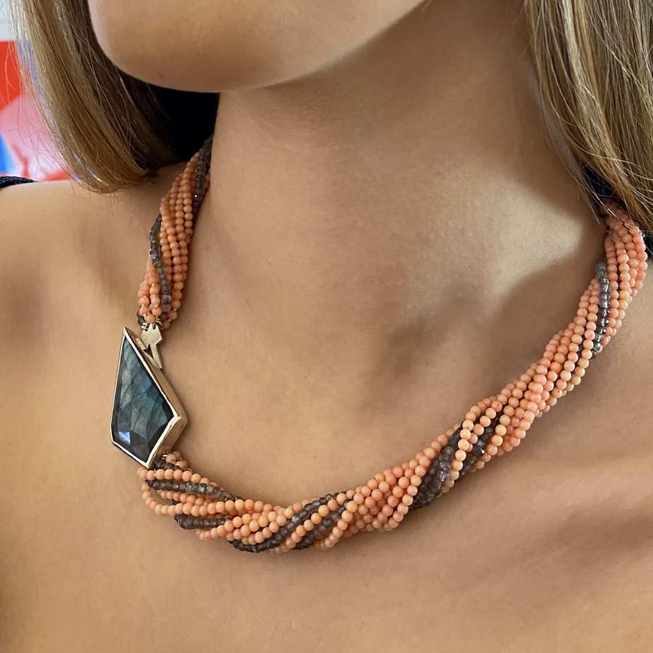Nicole Van Der Wolf - Sterling Silver Puzzle Pebble Labradorite Necklace - DESIGNYARD, Dublin Ireland.