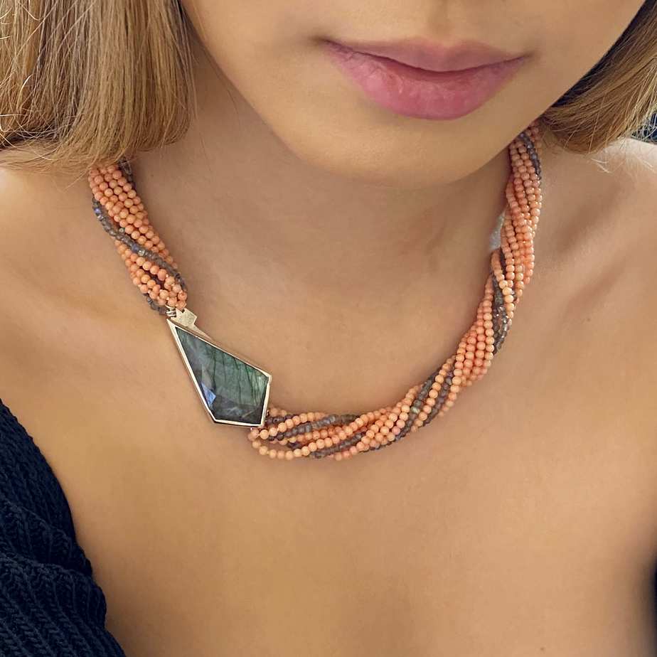 Nicole Van Der Wolf - Sterling Silver Puzzle Pebble Labradorite Necklace - DESIGNYARD, Dublin Ireland.