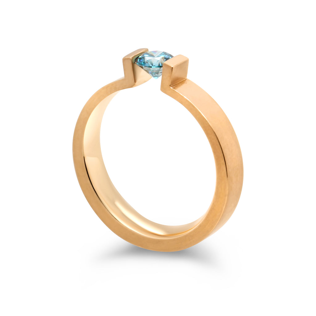 Photograph 3 of Niessing's Contemporary 18k Fine Rose Gold Spannring® Highend C Ocean Blue Diamond Engagement Ring. Available on DESIGNYARD.com and in our Jewellery Shop Dublin, Ireland. Free Worldwide Shipping with DHL.