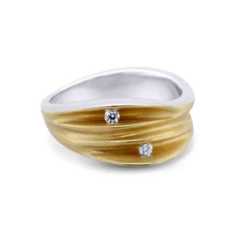 Paul Finch - Silver 22K Yellow Gold 2 Diamond Shell Ring - DESIGNYARD, Dublin Ireland.