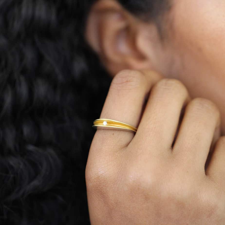 Paul Finch - Silver 22k Yellow Gold Diamond Full Split Shell Ring - DESIGNYARD, Dublin Ireland.