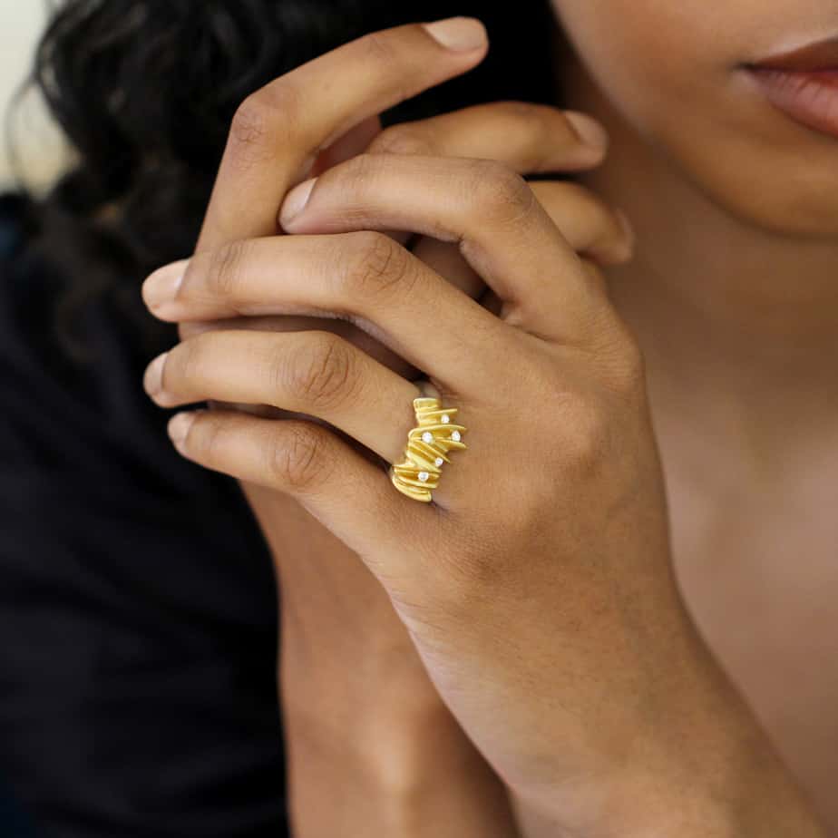 Paul Finch - Silver 22k Yellow Gold Five Diamond Shell Ring - DESIGNYARD, Dublin Ireland.
