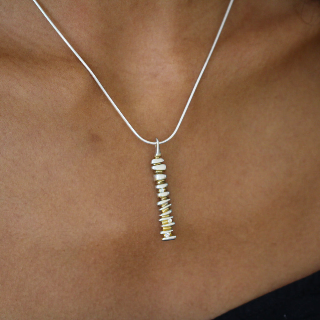 Photograph 3 of Paul Finch's Silver 22k Yellow Gold 3 Diamond Pendant. Available on DESIGNYARD.com and in our Jewelry Store Dublin, Ireland.