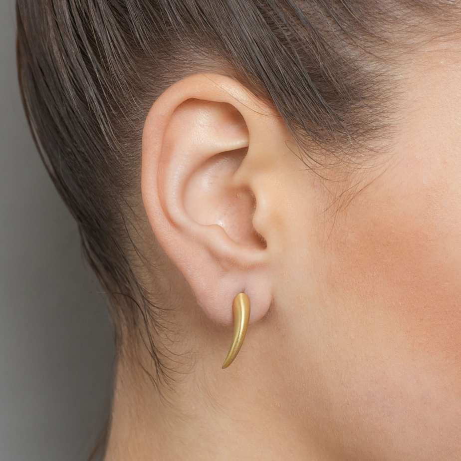 Paul Finch - 18k Yellow Gold Matte Horn Earrings - DESIGNYARD, Dublin Ireland.