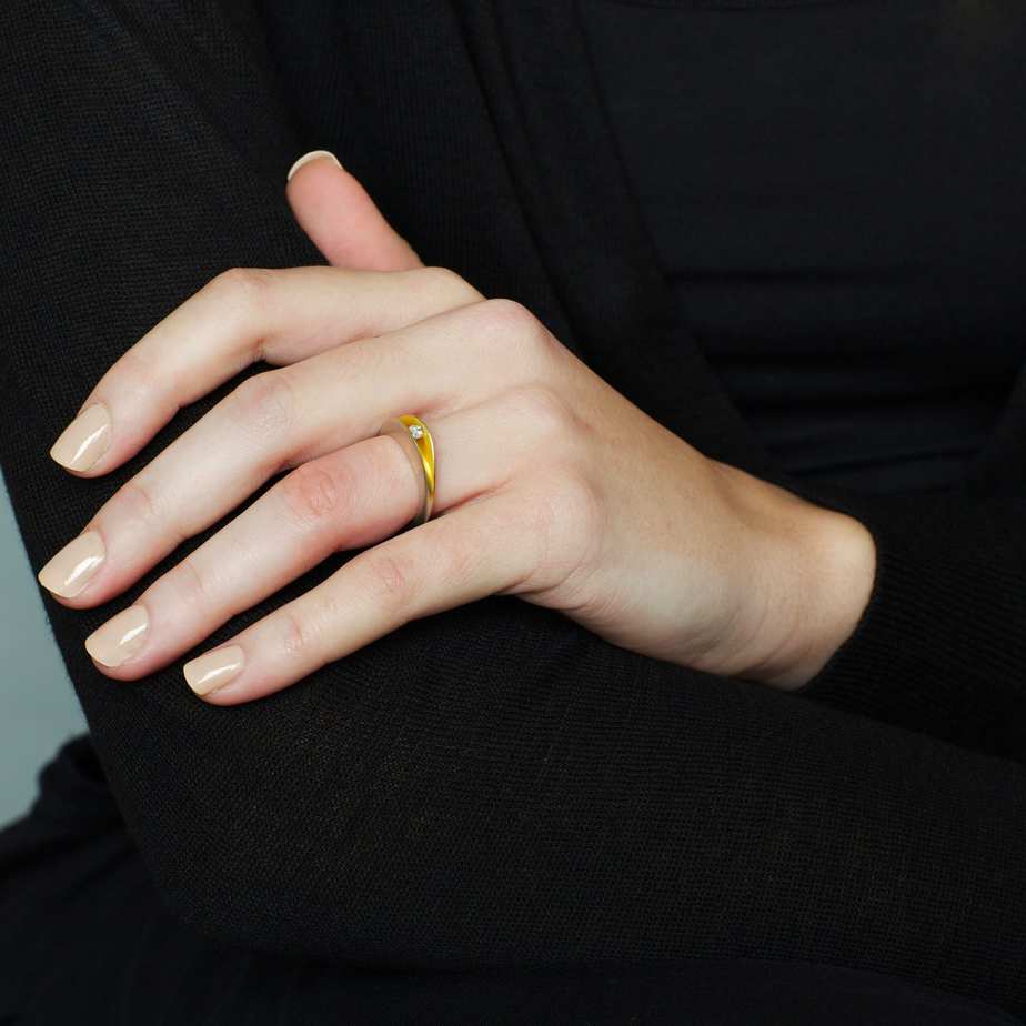 Photograph 2 of Paul Finch's Silver 22k Yellow Gold Diamond Shell Ring. Available on DESIGNYARD.com and in our Jewellery Shop Dublin, Ireland.