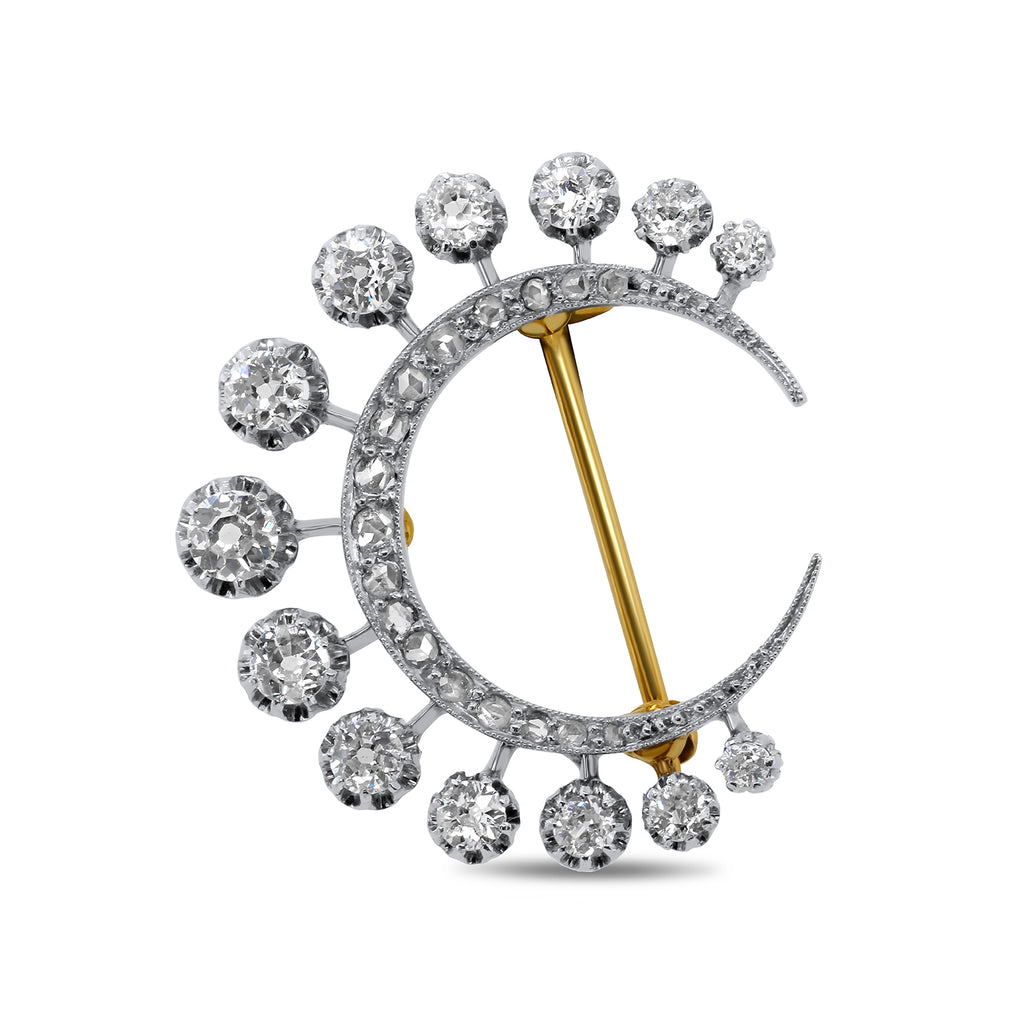 DesignYard - Platinum 18k Yellow Gold Half Moon Diamond Brooch - DESIGNYARD, Dublin Ireland.