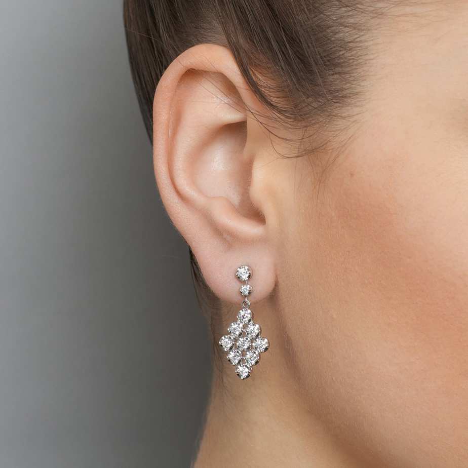 Photograph 2 of Contemporary 18k White Gold Diamond Chandelier Drop Statement Earrings. Available on DESIGNYARD.com and in our Jewellery Shop Dublin, Ireland. Free Worldwide Shipping with DHL.