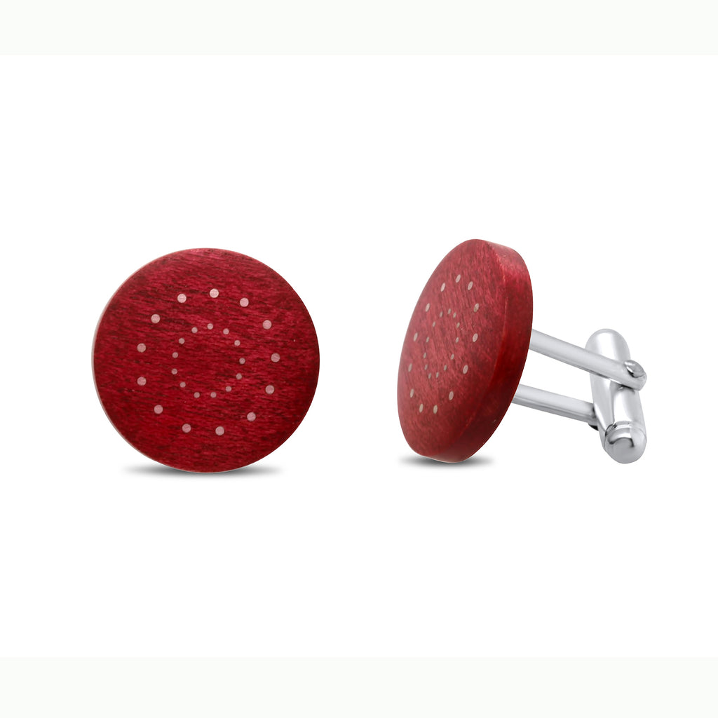 Roger Bennett - Sterling Silver Red Double Circle Maple Cufflinks with Silver Inlay - DESIGNYARD, Dublin Ireland.