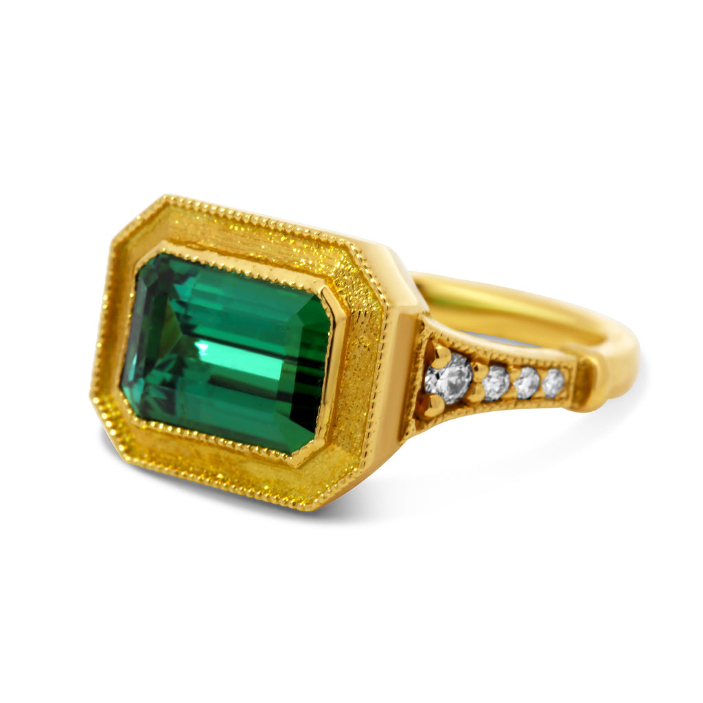 Ronan Campbell - 18k Fair Trade Yellow Gold Green Tourmaline Diamond Ring - DESIGNYARD, Dublin Ireland.