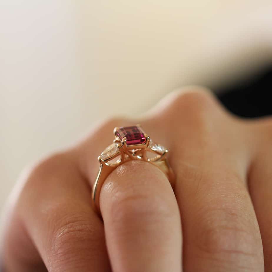 Photograph 3 of 18k Rose Gold Pink Tourmaline Pear Diamond Engagement Ring. Available on DESIGNYARD.com and in our Jewellery Shop Dublin, Ireland. Free Worldwide Shipping with DHL.