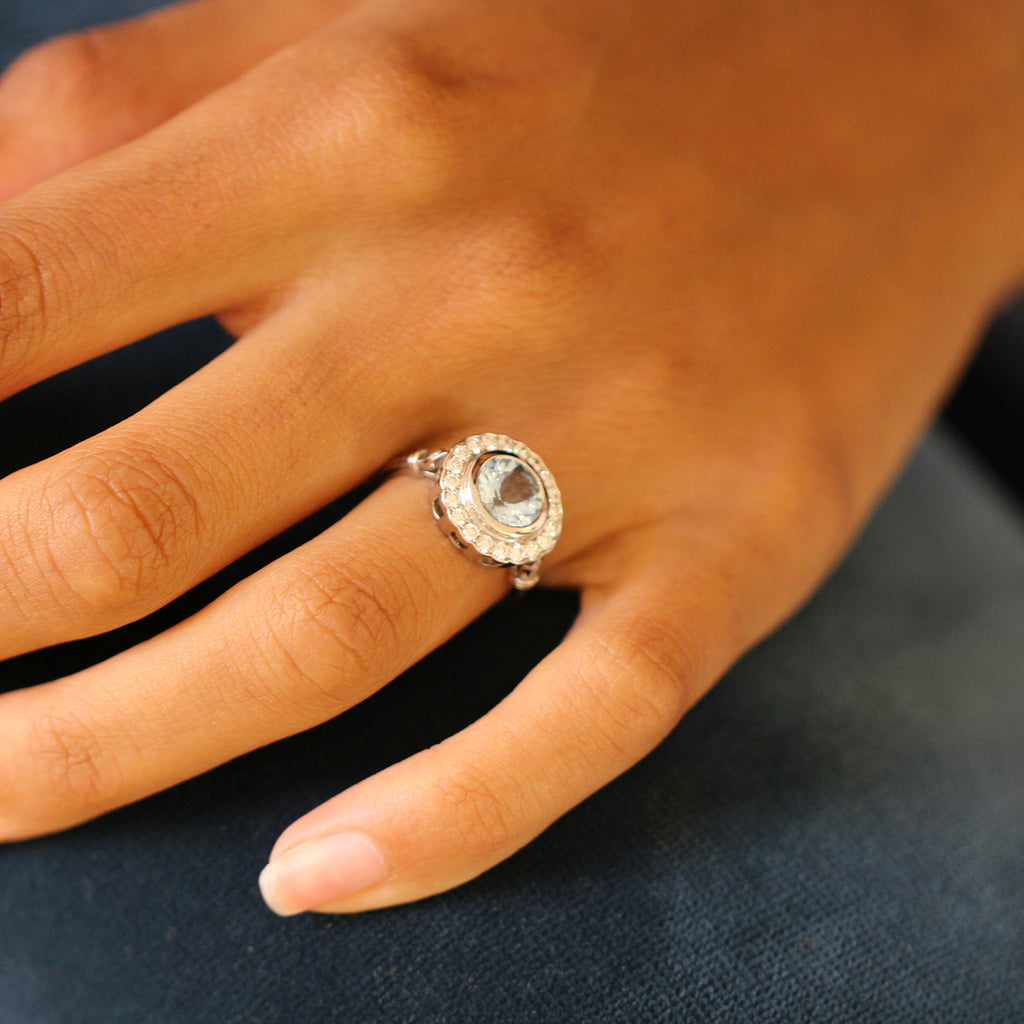 Photograph 4 of 18k White Gold Aquamarine Diamond Cocktail Ring. Available on DESIGNYARD.com and in our Jewellery Shop Dublin, Ireland. Free Worldwide Shipping with DHL.