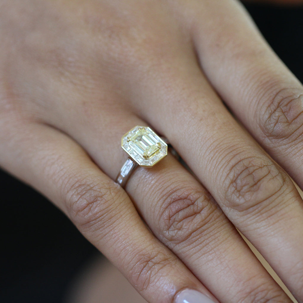 Photograph 3 of 18k White Gold Audere est Facere Yellow Diamond Engagement Ring. Available on DESIGNYARD.com and in our Jewellery Shop Dublin, Ireland. Free Worldwide Shipping with DHL.