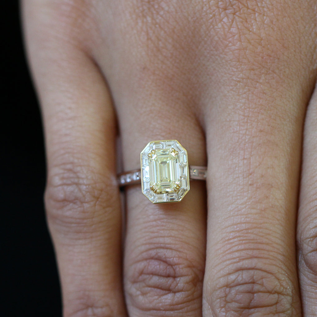 Photograph 2 of 18k White Gold Audere est Facere Yellow Diamond Engagement Ring. Available on DESIGNYARD.com and in our Jewellery Shop Dublin, Ireland. Free Worldwide Shipping with DHL.