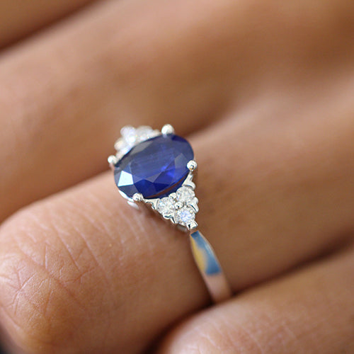 Photograph 4 of 18k White Gold Blue Sapphire Diamond Engagement Ring. Available on DESIGNYARD.com and in our Jewellery Shop Dublin, Ireland. Free Worldwide Shipping with DHL.