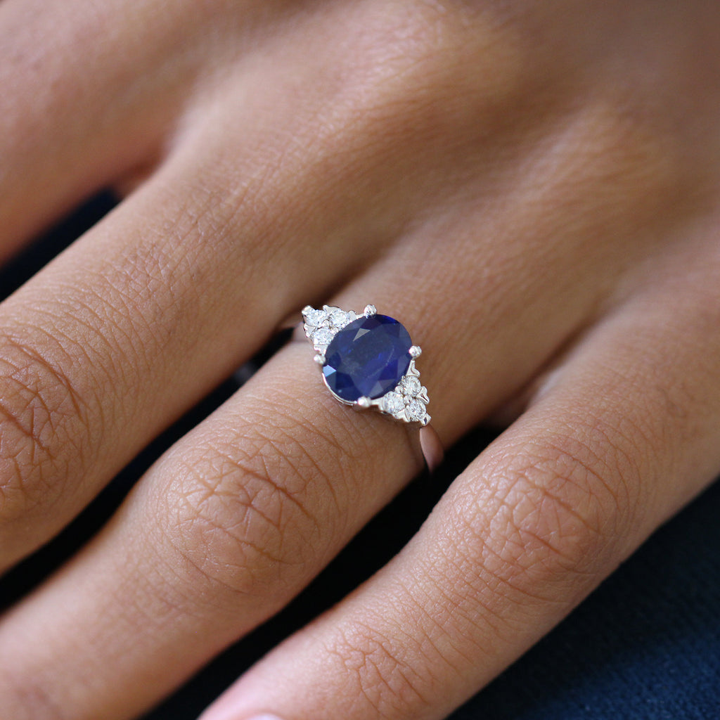 Photograph 2 of 18k White Gold Blue Sapphire Diamond Engagement Ring. Available on DESIGNYARD.com and in our Jewellery Shop Dublin, Ireland. Free Worldwide Shipping with DHL.