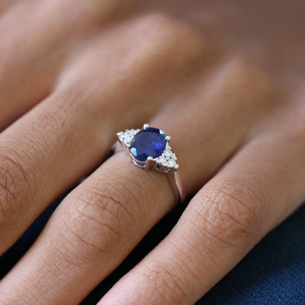 Photograph 3 of 18k White Gold Blue Sapphire Diamond Engagement Ring. Available on DESIGNYARD.com and in our Jewellery Shop Dublin, Ireland. Free Worldwide Shipping with DHL.