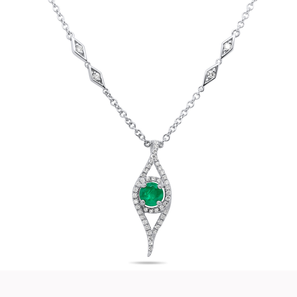 Photograph 1 of 18k White Gold Emerald Diamond Necklace. Available on DESIGNYARD.com and in our Jewellery Shop Dublin, Ireland. Free Worldwide Shipping with DHL.
