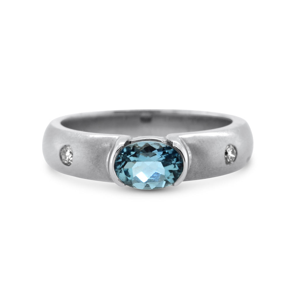 Ronan Campbell - 18k White Gold Pontis Aquamarine Diamond Ring - DESIGNYARD, Dublin Ireland.