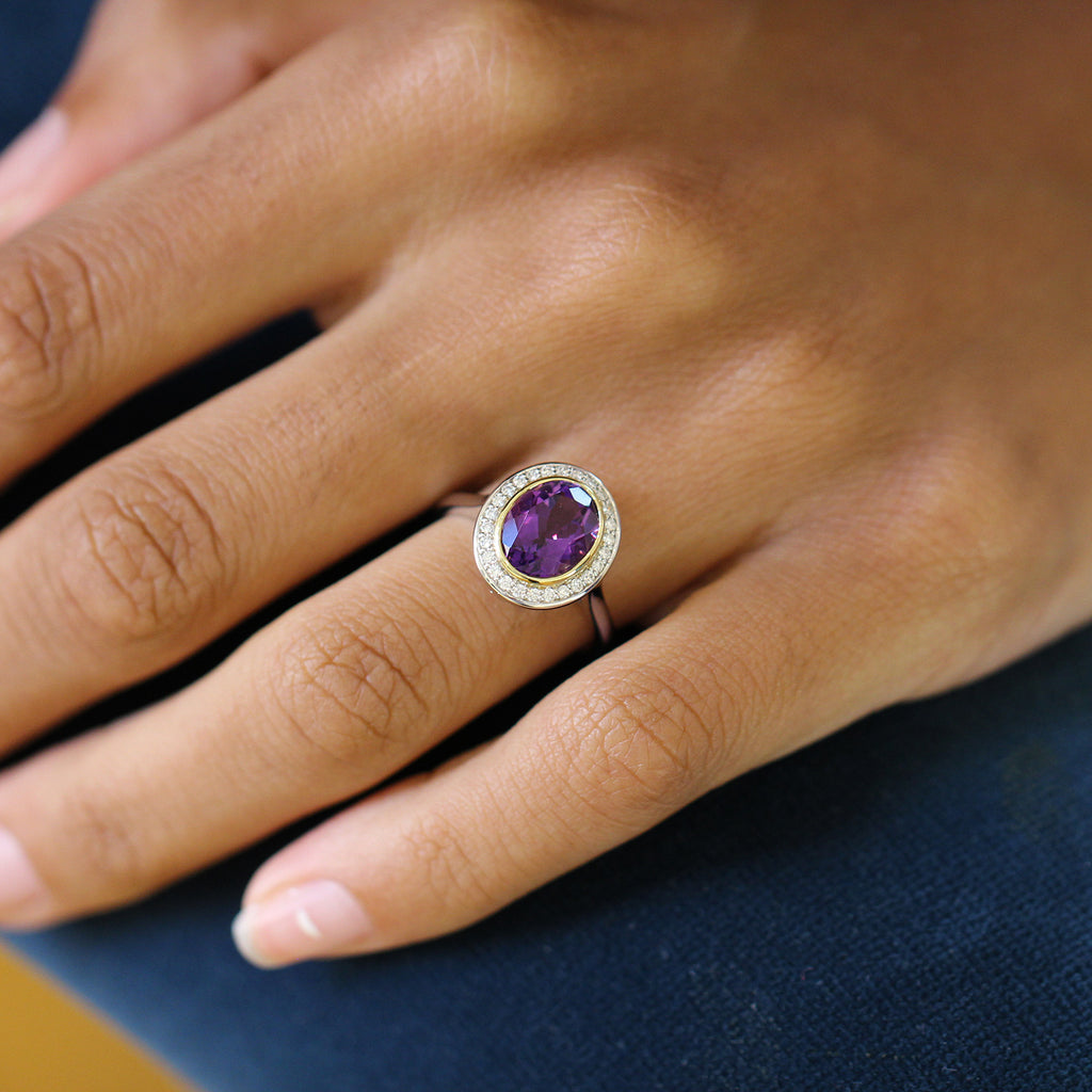 Photograph 3 of 18k Yellow White Gold Amethyst Diamond Cocktail Ring. Available on DESIGNYARD.com and in our Jewellery Shop Dublin, Ireland. Free Worldwide Shipping with DHL.