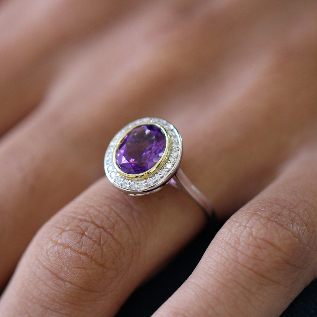 Photograph 2 of 18k Yellow White Gold Amethyst Diamond Cocktail Ring. Available on DESIGNYARD.com and in our Jewellery Shop Dublin, Ireland. Free Worldwide Shipping with DHL.