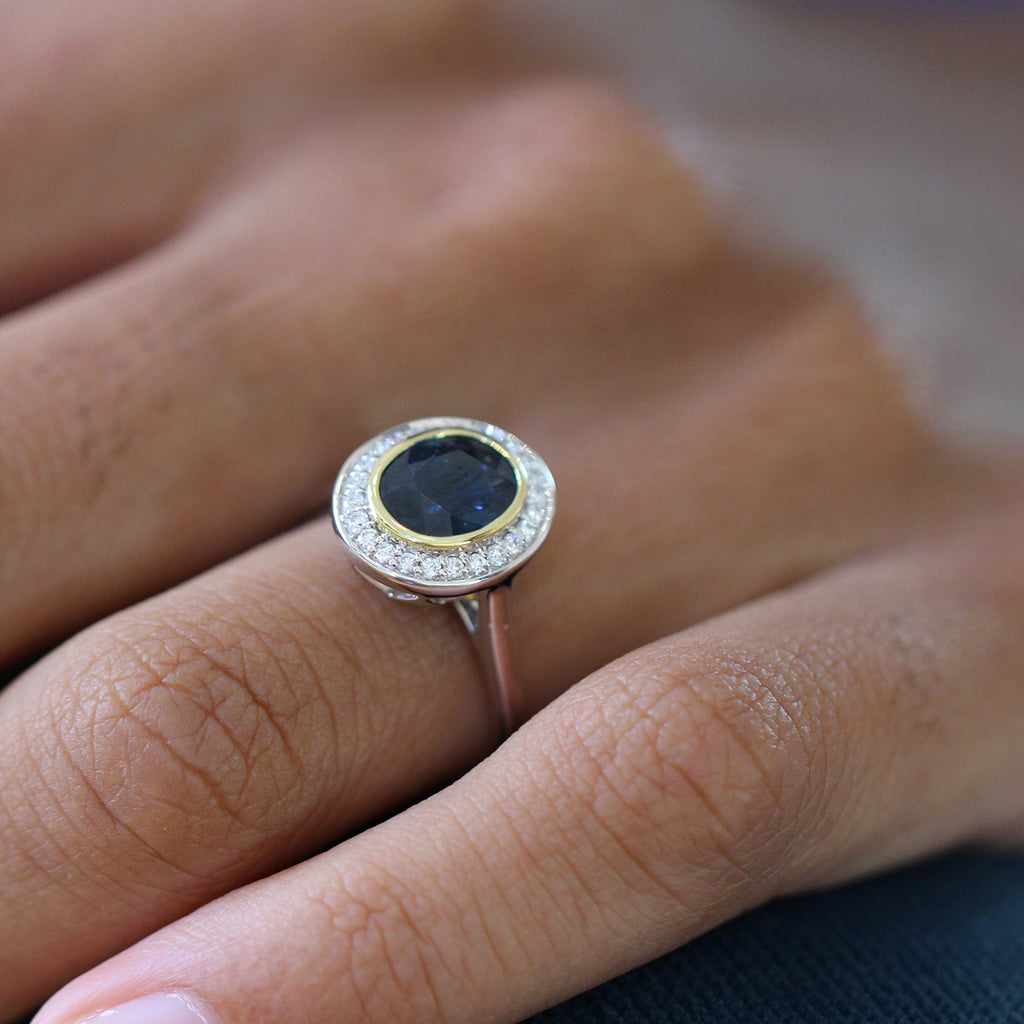 Photograph 2 of 18k White Yellow Gold Sapphire Diamond Engagement Ring. Available on DESIGNYARD.com and in our Jewellery Shop Dublin, Ireland. Free Worldwide Shipping with DHL.