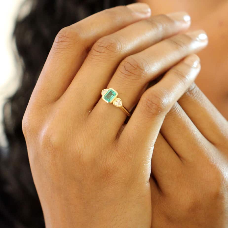 Photograph 2 of 18k Yellow Gold Emerald Cor Visioni Diamond Engagement Ring. Available on DESIGNYARD.com and in our Jewellery Shop Dublin, Ireland. Free Worldwide Shipping with DHL.