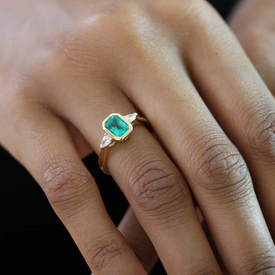 Photograph 2 of 18k Yellow Gold Emerald Pirum Diamond Engagement Ring. Available on DESIGNYARD.com and in our Jewellery Shop Dublin, Ireland. Free Worldwide Shipping with DHL.